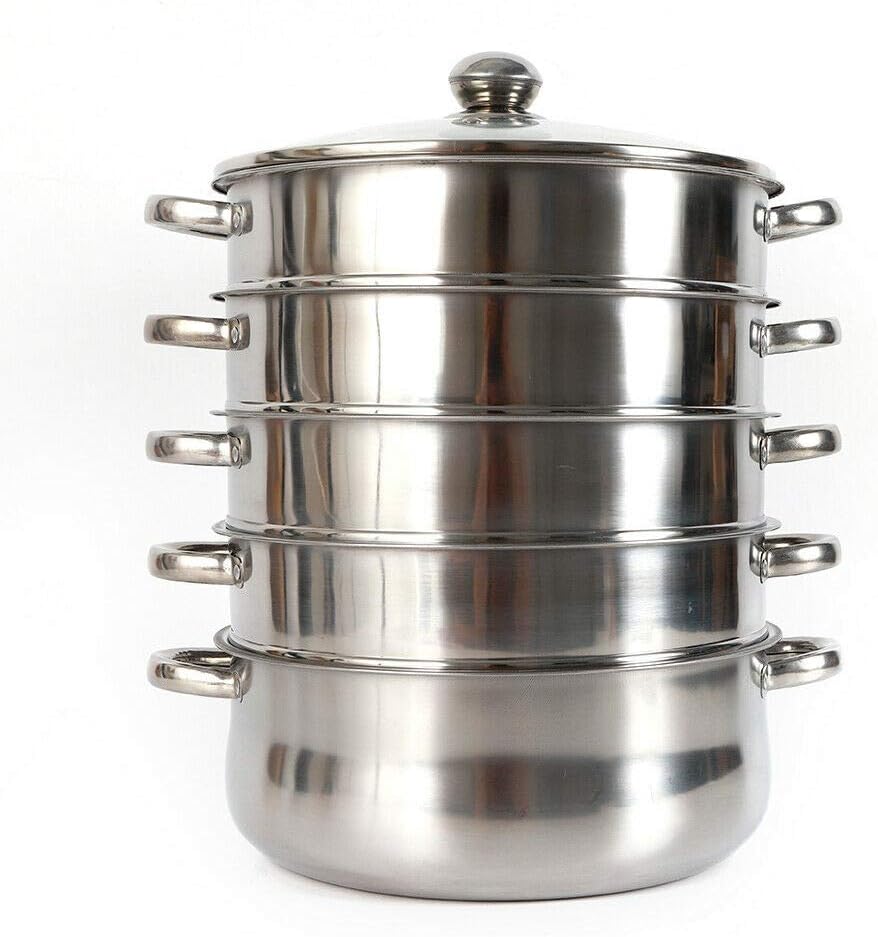 5 Tier Food Steamer,Stainless Steel Steamer for cooking,26/28/30cm Steamer Pot,Steamer Cooker Cookware with Glass Lid and Steamer Basket for Cooking Food (28cm)