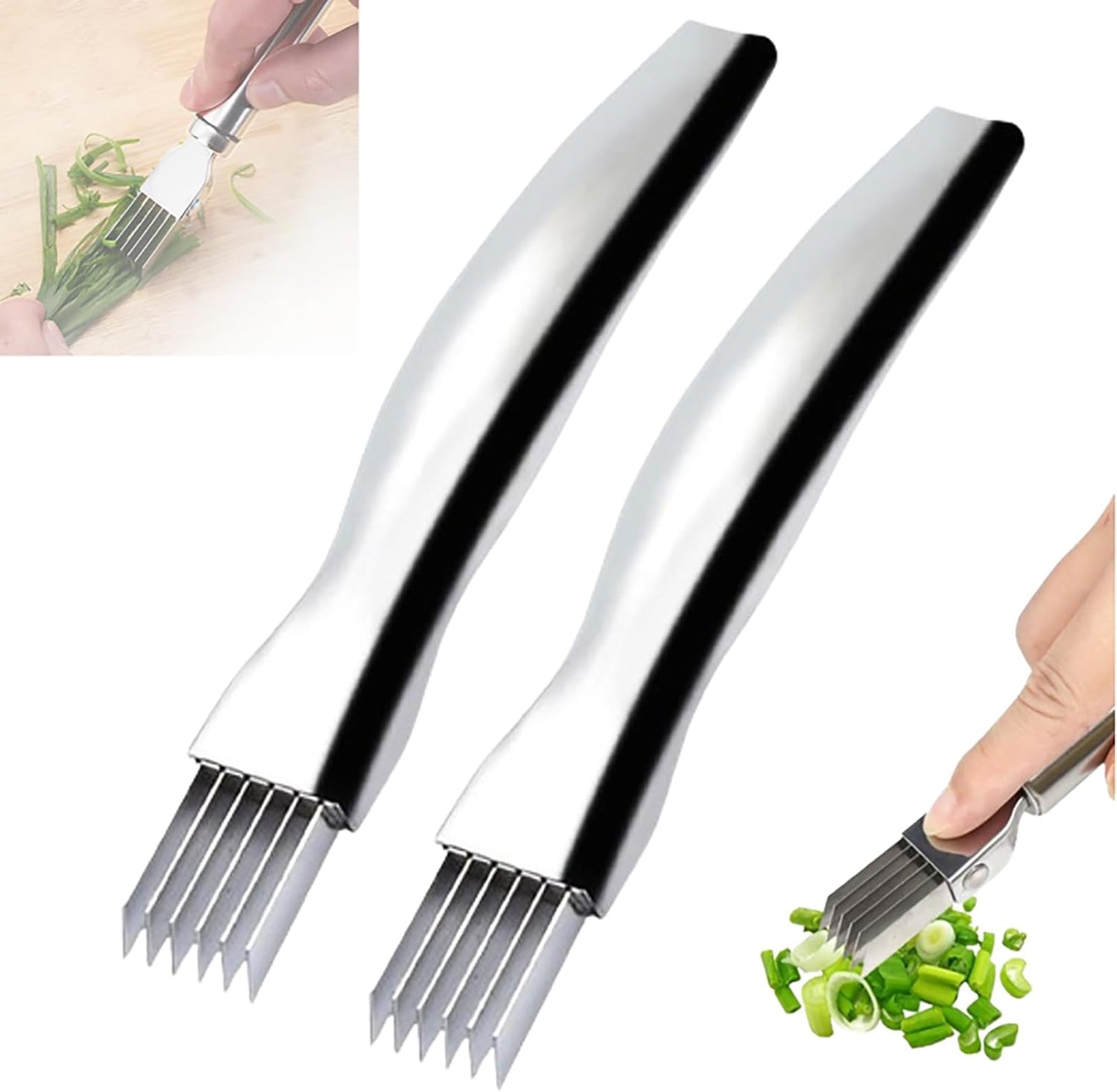 Shred Silk The Knife, 2025 Green Onion Cutter Stainless Steel Chopped Kitchen Slicing Tool Cutter for Vegetables Onion Garlic, Multifunctional Kitchen Food Vegetable Cutter Kitchen Gadget (B 2Pack)