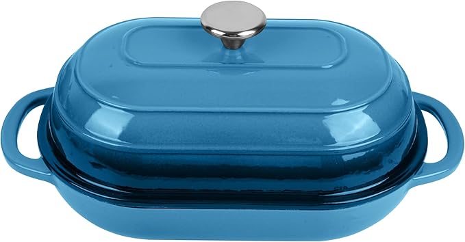 Premium Enameled Cast Iron Dutch Oven for Bread Baking | Non-Stick 2QT Oval Bread Oven with Lid | Perfect for Sourdough, Loaf, and Artisan Baking (Oval Blue, 5 QT)