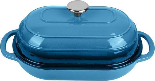 Premium Enameled Cast Iron Dutch Oven for Bread Baking | Non-Stick 2QT Oval Bread Oven with Lid | Perfect for Sourdough, Loaf, and Artisan Baking (Oval Blue, 5 QT)