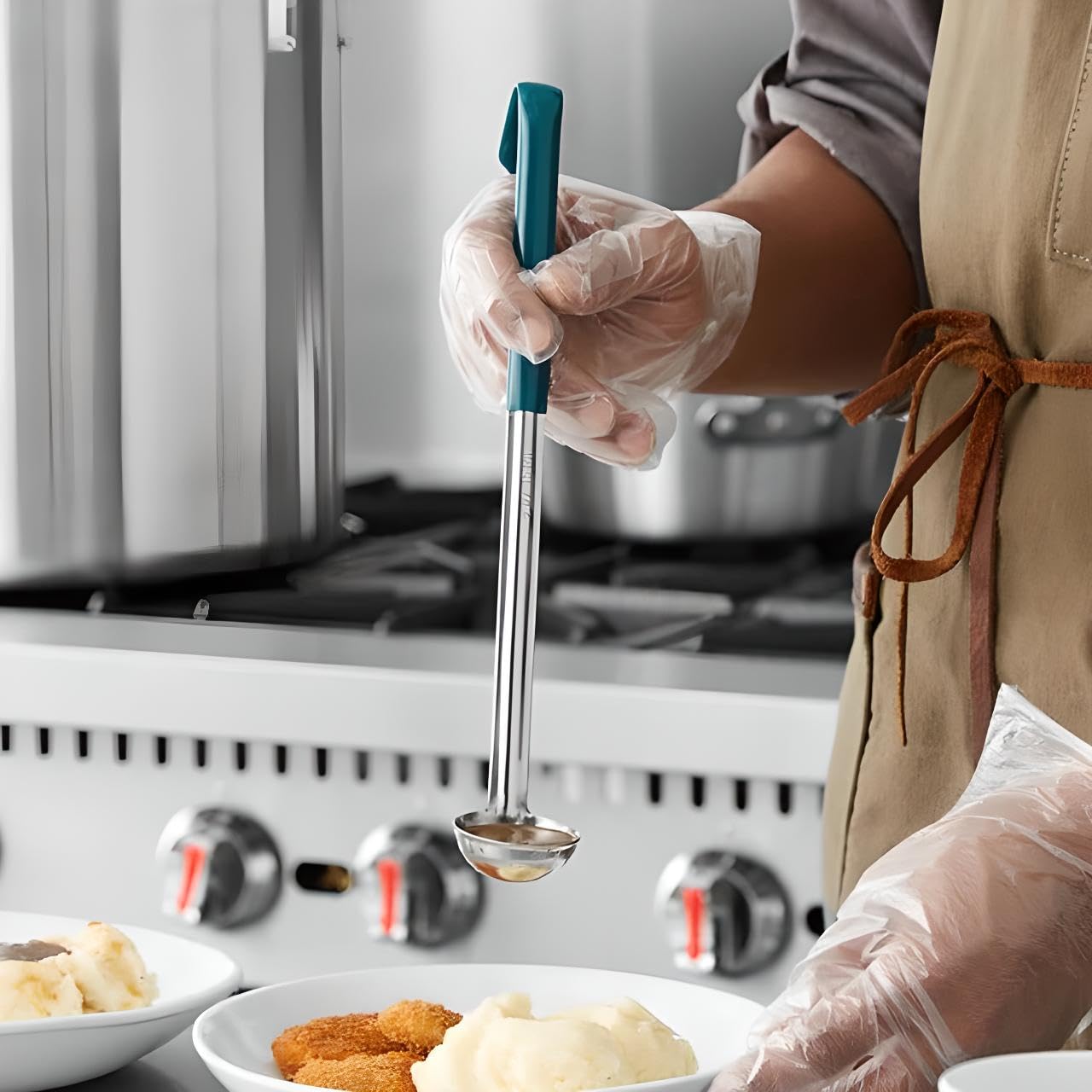 OCS Parts Professional Series Stainless Steel Culinary Ladle | 0.5 Ounce | Heat Resistant PVC Handle, Dishwasher Safe 11.5-Inch Soup Ladle for Home and Commercial Kitchens