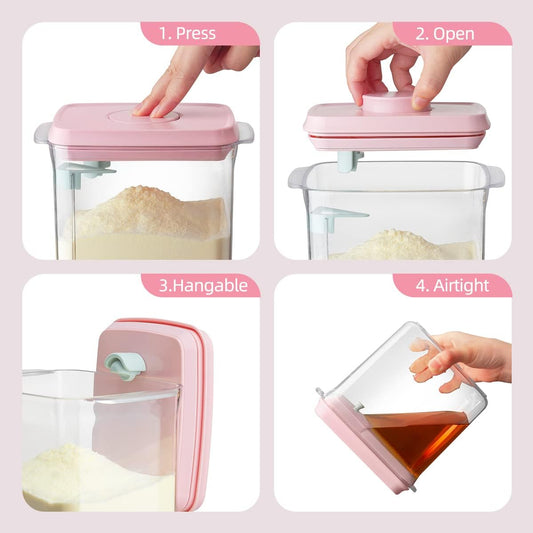 Ankou Formula Container - 1700ml Airtight Formula Dispenser One Button Handy Milk Powder Container BPA-Free Storage Containers with Scoop and Scraper Transparent 730g