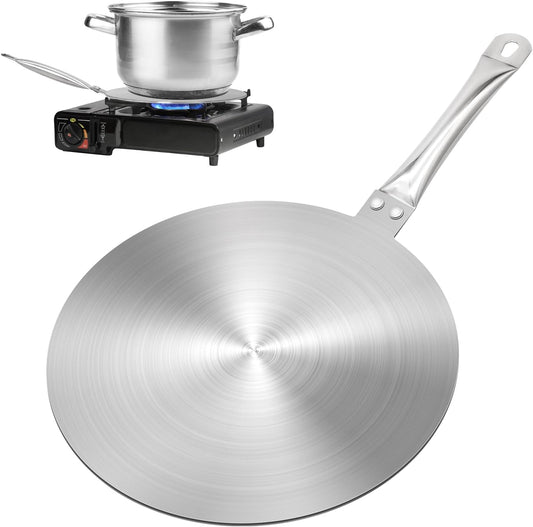 11in Induction Cooker Adapter Plate Stainless Steel Heat Sink with Rivets Handle for Aluminum Moka Pot Coffee Maker Heat Conductors for Kitchen Home and Camping 28cm