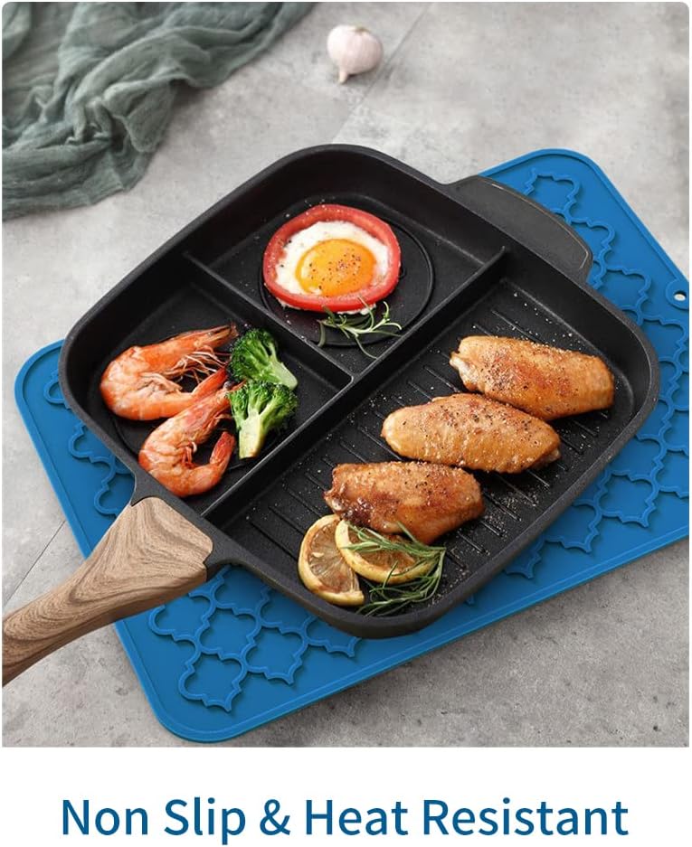 AMOAMI Dish Drying Mat,Heat-resistant,Easy Clean,Silicone Dish Drying Mats for kitchen Counter,Kitchen Gadgets Kitchen Accessories Kitchen Small Appliances (12" x 16", BLUE)