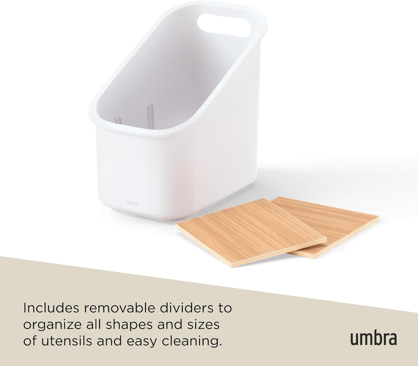 Umbra Bellwood Utensil Holder Kitchen Storage Organizer with Removeable Dividers, White/Natural