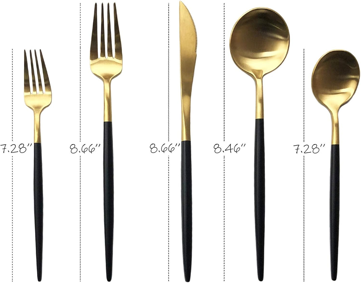Silverware Set, Hand polished Matte Gold Black Flatware Cutlery Set Service for 4, Satin Finish 20 Pieces 18/10 Stainless Steel Utensils Set for Home and Restaurant, Dishwasher Safe