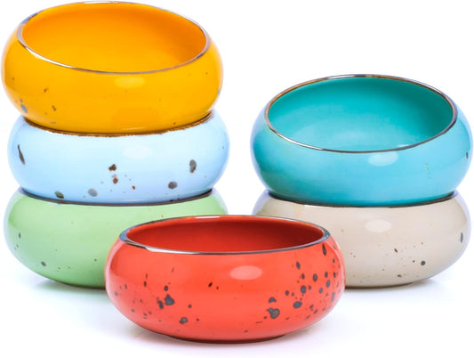 Small Hand Craft Dessert Bowls - 13.5oz, Set of 6 - Microwave, Oven, Dishwasher Safe, Ice Cream, Soup, Snacks, Rice, Cereal, Chili, Side Dishes, Dips, Ideal Gift - Vivid Assorted Color