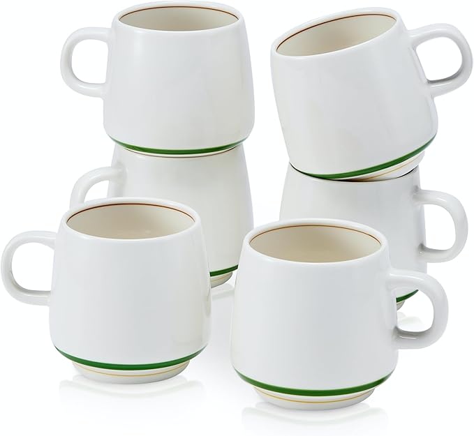 11 Ounce Porcelain Coffee Mugs Set of 6 with Handle Perfect for Coffee, Tea, Milk, Chocolate and Latte, Ceramic Coffee Cups Set for Man and Woman (Cozy Green)