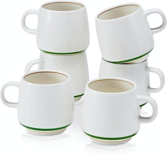 11 Ounce Porcelain Coffee Mugs Set of 6 with Handle Perfect for Coffee, Tea, Milk, Chocolate and Latte, Ceramic Coffee Cups Set for Man and Woman (Cozy Green)