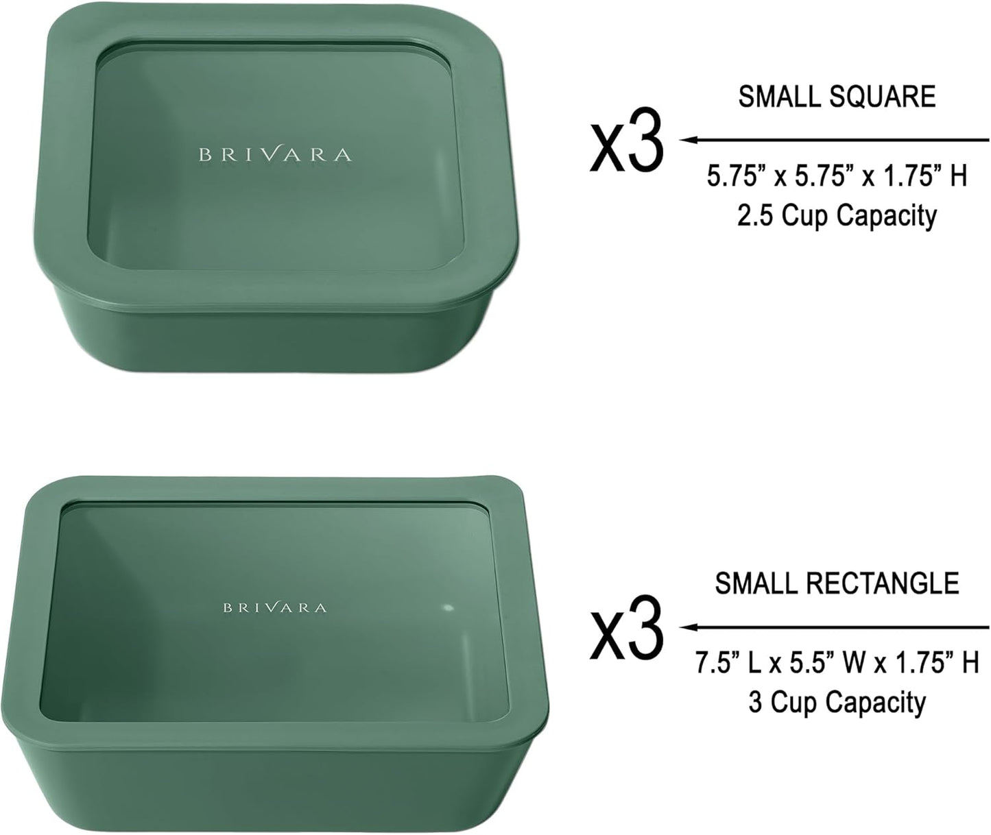 Ceramic Coated Glass Food Storage Container | No PTFE, PFOA, PFAS, and BPA | Reusable Non Toxic Meal Prep Container with Glass Lid | Easy To Store | 6 Piece Food Prep [Pine]