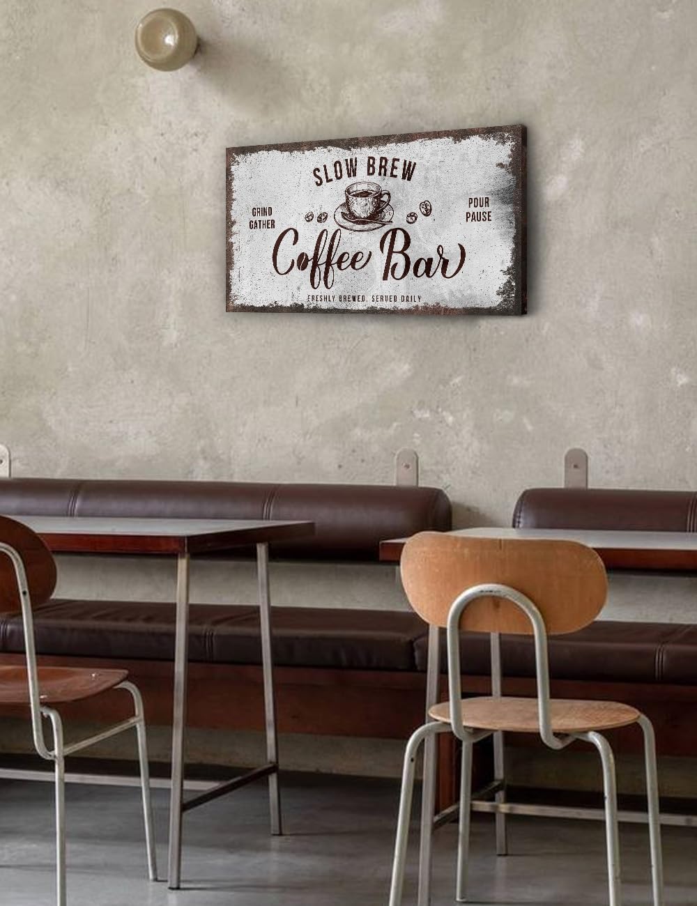 IPIC - Rustic Coffee Bar Sign Slow Brew, Canvas Print Wall Art for Home and Coffee Station, Rustic Industrial Style Wall Decor for Kitchen and Cafe
