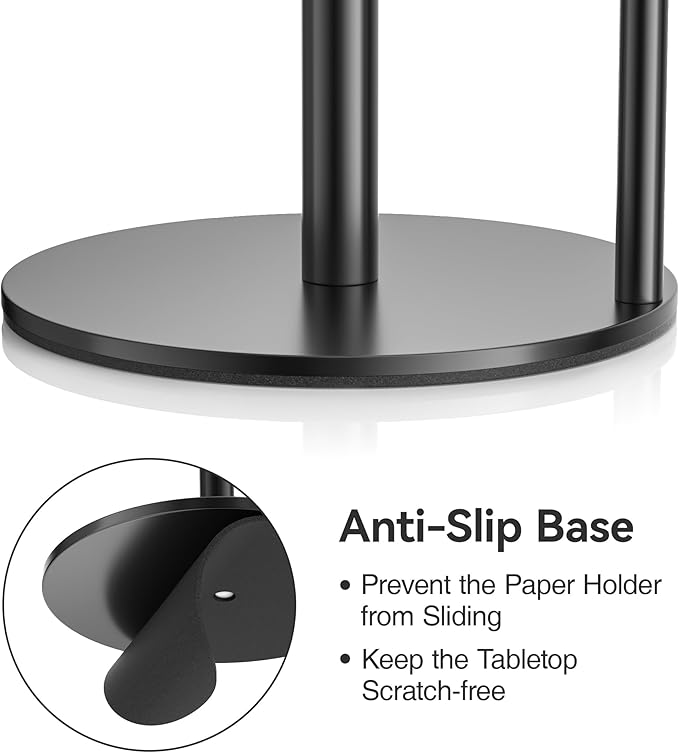 Paper Towel Holder Countertop, Stainless Steel, Black, for Kitchen, Pantry, RV