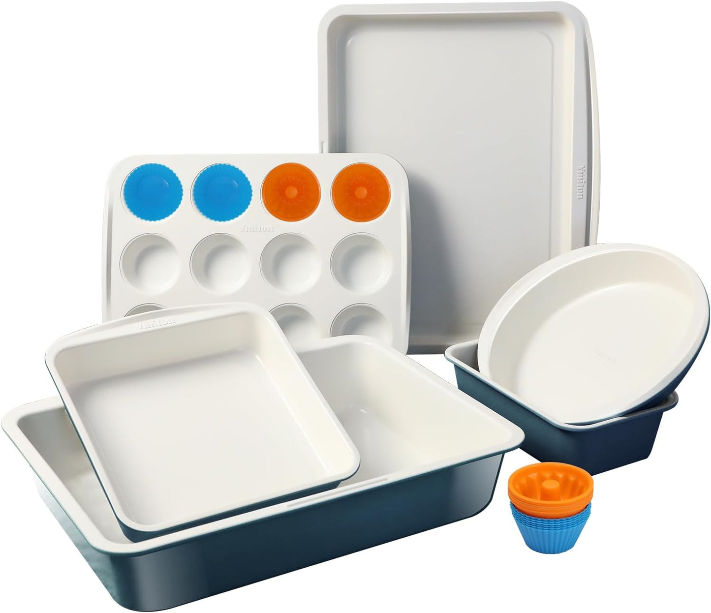 Ceramic Nonstick Baking Pans Set, Non Toxic 30 PCS Stackable Bakeware Sets, 550°F Oven Safe Baking Sheet & Pans, Warp-Free, Dishwasher Safe, PTFE/PFOA/PFOS-Free (Blue)