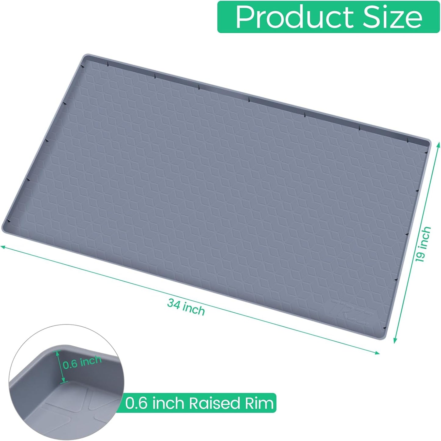 TRZZ Silicone Waterproof Under Sink Mat 34" x 19", Drip Tray and Cabinet Liner for Kitchen and Bathroom, Prevents Water Damage and Organizes Cabinets (Grey)