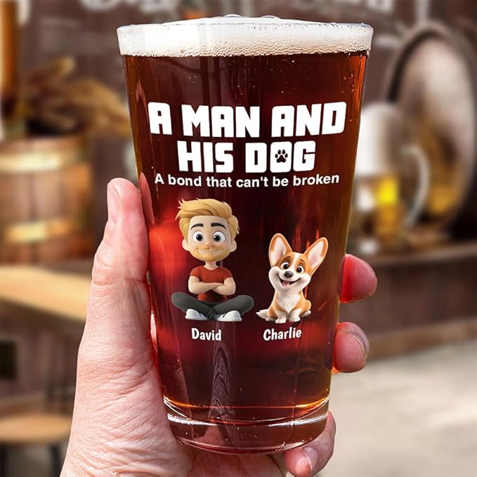 Wrappiness Best Mom Dad Logo Personalized Custom Beer Glass - 16oz Glassware for Beer Soda Cocktails - Gift for Dog Lovers, Father's Day, Birthday Gift for Parents (B03, 3 Dogs)