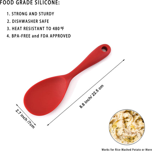 Dioycli Rice Paddle Nonstick Rice Spatula Heat Resistant Silicone Rice Spoon, Kitchen Cooking Red Rice Scooper for Soup, Salads, Mashed Potato (2 Pcs)