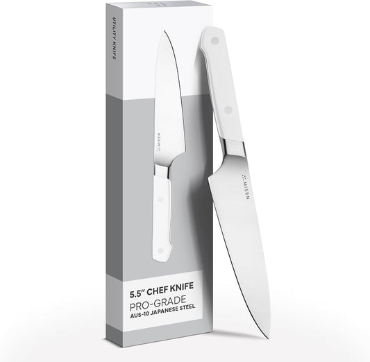 Misen 5.5" Utility Knife – High Carbon Japanese AUS-10 Stainless Steel – Hybrid German & Japanese Blade – Precision Kitchen Knife for Professionals & Home Cooks – Ultimate Cutting Performance - White