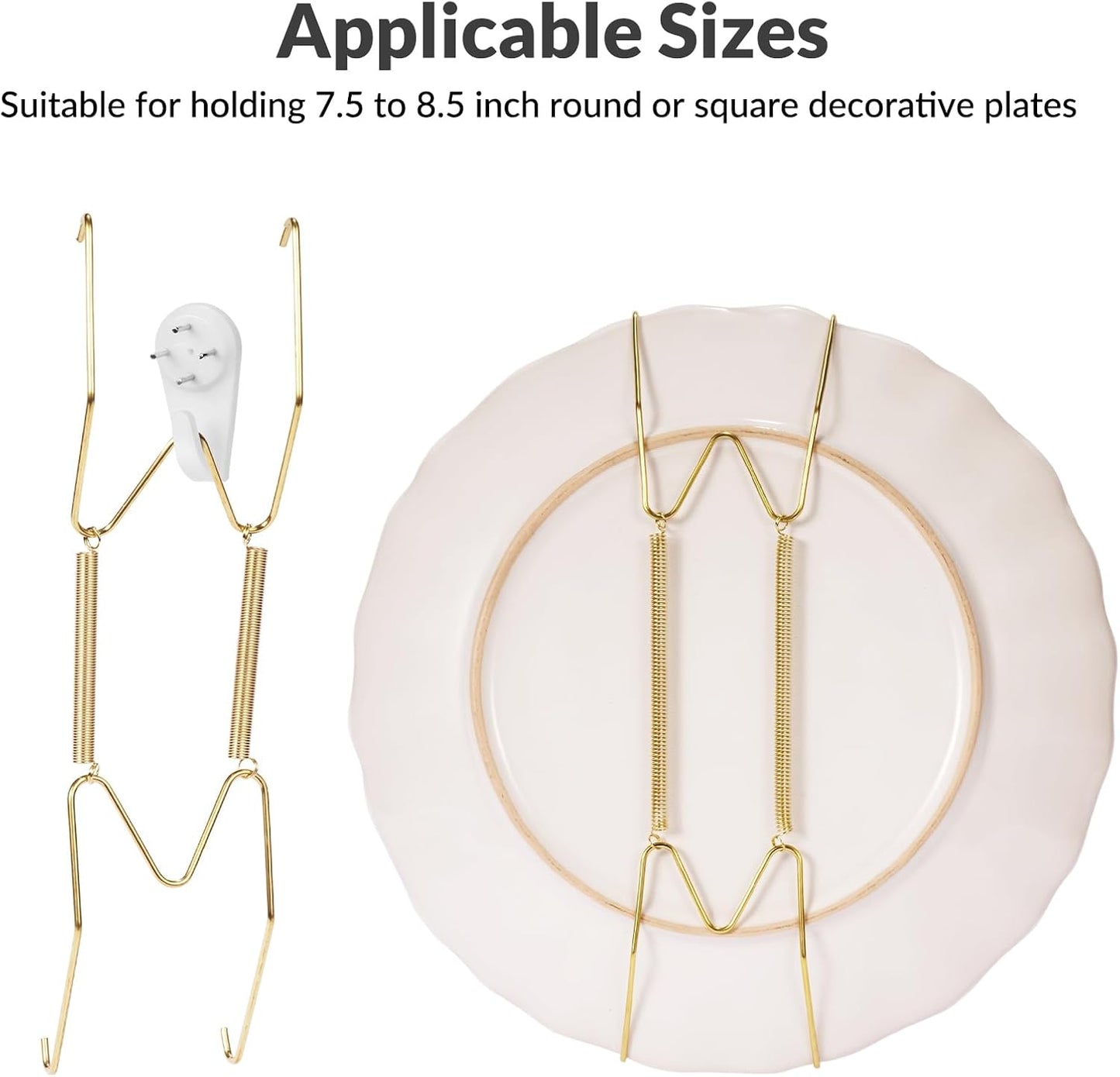 10-Pack Invisible Wall Plate Hangers, 8 Inch Brass Plate Holders with 12-Pack Wall Hooks