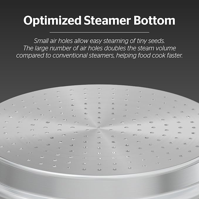 SUNHOUSE 5 Quart Stainless Steel Steamer Insert – Multi-Purpose Soup & Food Steamer with Stay-Cool Handles & Heavy-Duty Glass Lid – Fits Various Pot Sizes (8", 8.5", 9.5")