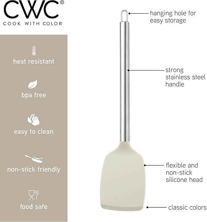 COOK WITH COLOR Silicone Cooking Utensils, Kitchen Utensil Set, Easy to Clean Silicone Kitchen Utensils, Cooking Utensils for Nonstick Cookware, Kitchen Gadgets Set, 10 Pieces, Brown