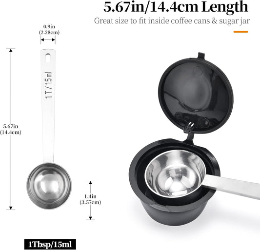 Long Handle Coffee Scoop: 5.64 Inch 18/8 Stainless Steel 1 Tablespoon Metal Measuring Spoon Tbsp Scoop for Coffee Beans, Grounds Coffee, Coffee Powder, Tea, Tall Jars (1Tbsp/15ml)