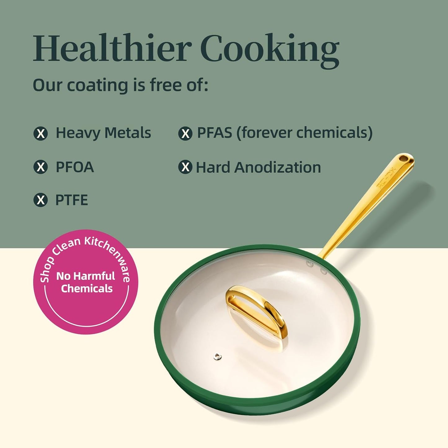 ROYDX Titanium Ceramic Nonstick Fry Pan Set 8", 10" and 12" Frying Pan Skillet Set with Glass Lids-Non Toxic, PTFE & PFOA Free - Oven Dishwasher Safe & Compatible with All Stovetops-Pine Green