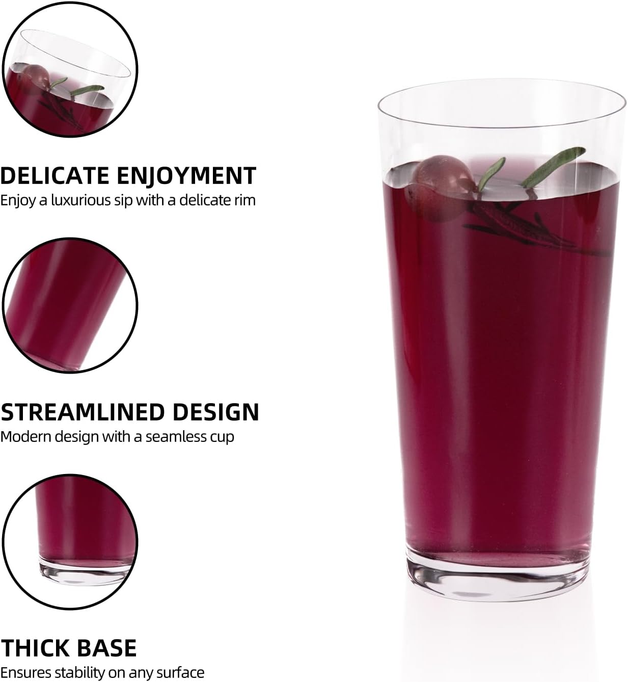 KAMMAK Drinking Glasses Set of 2, 17oz Crystal Water Glasses, Everyday Tall Glass Cups, Highball Glass for Cocktail, Juice, Mojito, Iced Tea, Kitchen and Bar Glassware Gifts,Collins Glasses