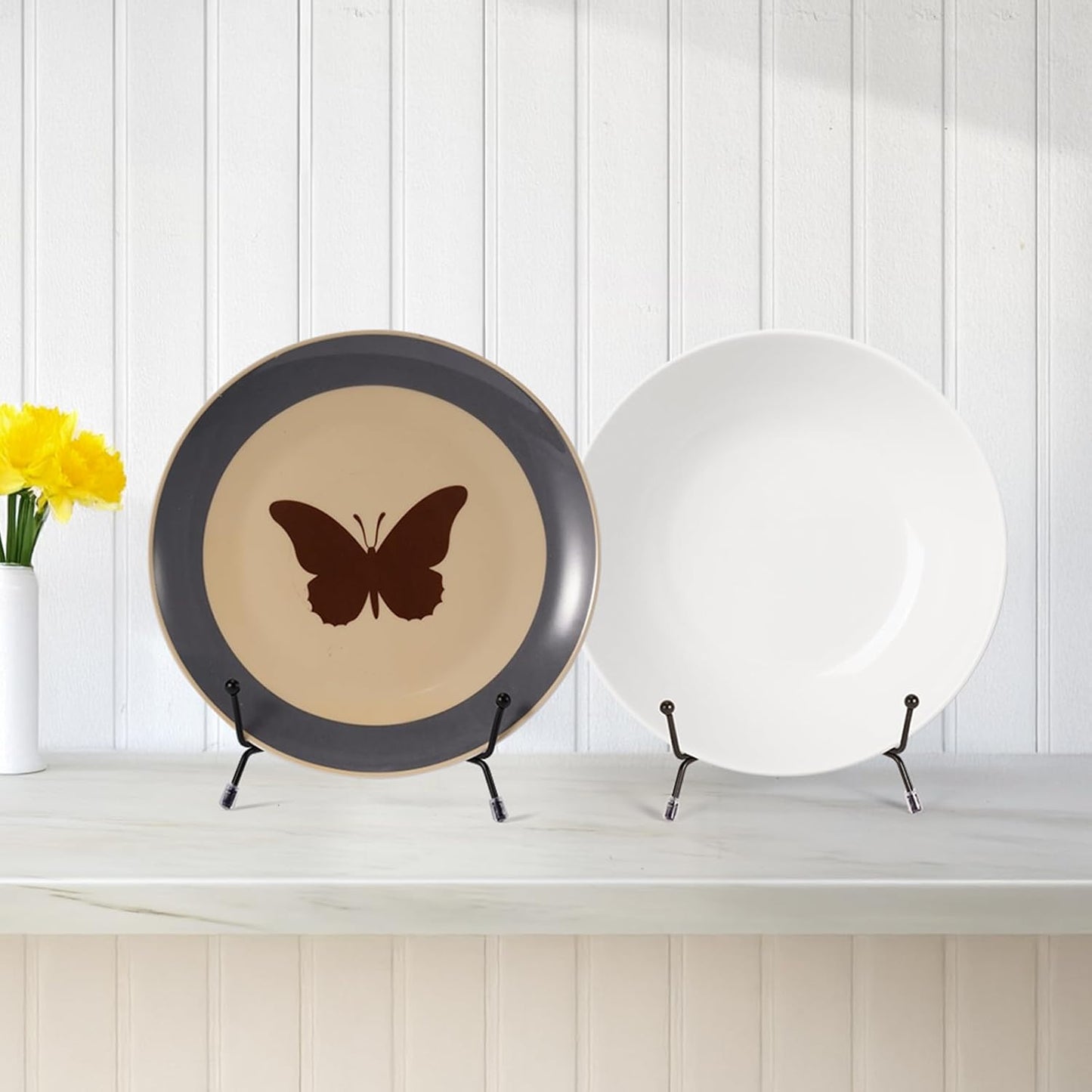 2 Pack Improved Anti-Slip Plate Stands, 6 Inch Black Iron Display Stands for Frames, Pictures, Photos, Books, Decorative Plates and Artworks