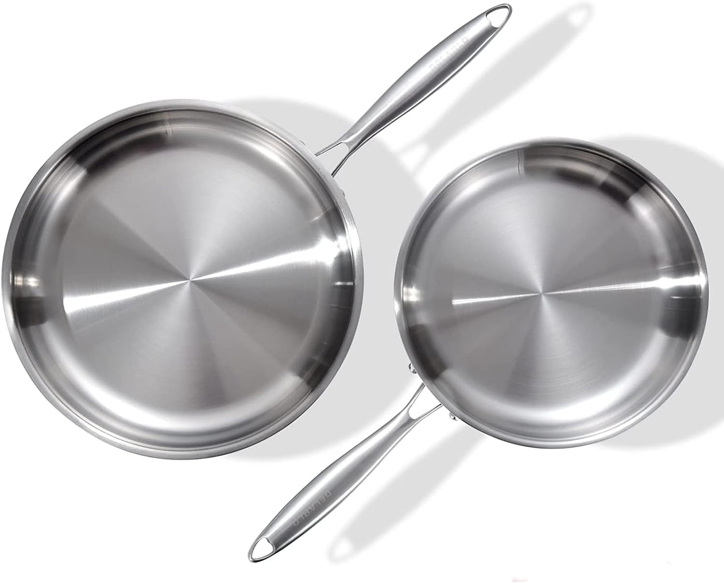 DELARLO Tri-Ply Stainless Steel Pan Set, 9" & 11",Compatible with All Cooktops Up to 600℉, Stainless Steel Frying Pan Set, Durable, Fast Even Heat, Cooking Pans, Kitchen Cookware Set, Skillet Set of 2