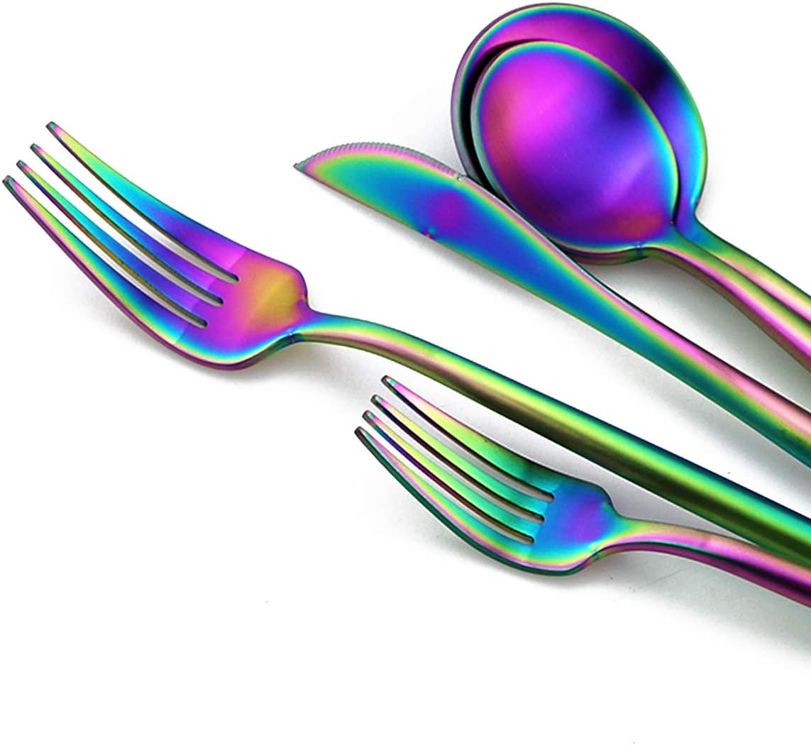 Gugrida 20-Piece 18/10 Stainless Steel Flatware Silverware, Luxury Dinnerware Set Travel Cutlery Tableware Include Knife Fork Spoon Service for 4,Healthy & Eco-Friendly Dishwasher Safe (Rainbow Matte)