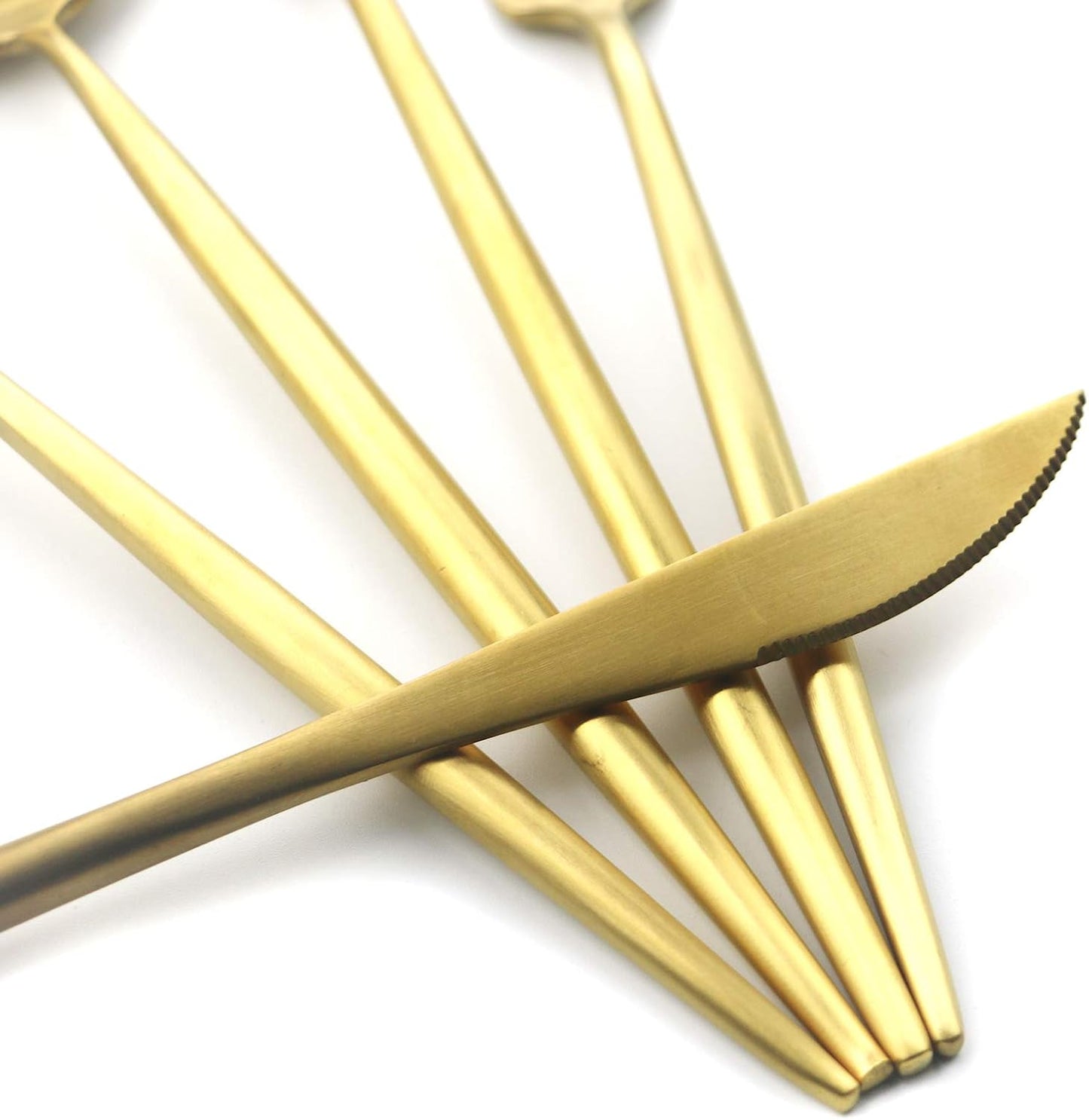 Gugrida 5 Pieces Matte Gold Handle 18/10 Stainless Steel Silverware Set, Flatware Set Titanium Cutlery Set, Utensils Set for Home Restaurant, Dishwasher Safe (Full Gold)