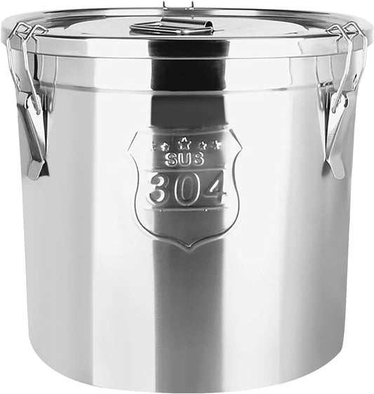 6L Stainless Steel Storage Bucket, Food Storage Containers With Lids and Sturdy Locking Clamp, 10-21lbs Metal Storage Bucket for Rice, Flour, Grain, Coffee Bean(6L)