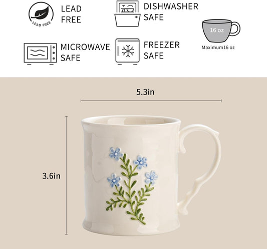 Artistic Lavender pattern Ceramic Coffee Mug - 16oz, Hand-Painted, Microwave heating and dishwasher cleaning available, Ideal for Daily Brews