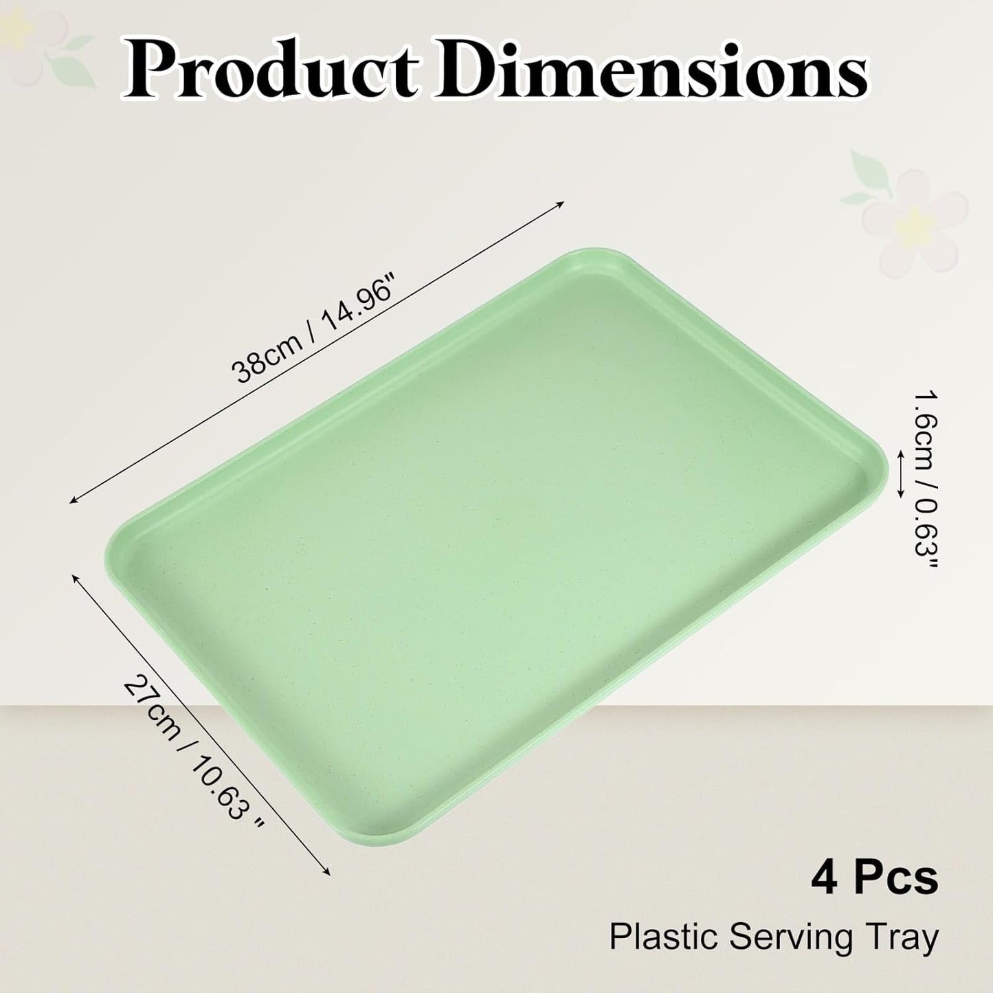 uxcell 4Pcs Plastic Serving Trays, 15 x 10.6 Inch Rectangle Food Trays Serving Cafeteria for Kitchen Restaurant Coffee Fruit Burger Lunch Dessert, Matcha
