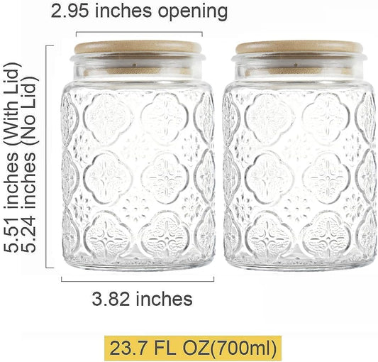 Glass Storage Jars With Airtight Lid, 23.7oz Canister For Kitchen Counter with Bamboo Lid, brown sugar, candy, coffee, cookie, salt, tea,pantry cute Jar (Begonia Flowers*2)