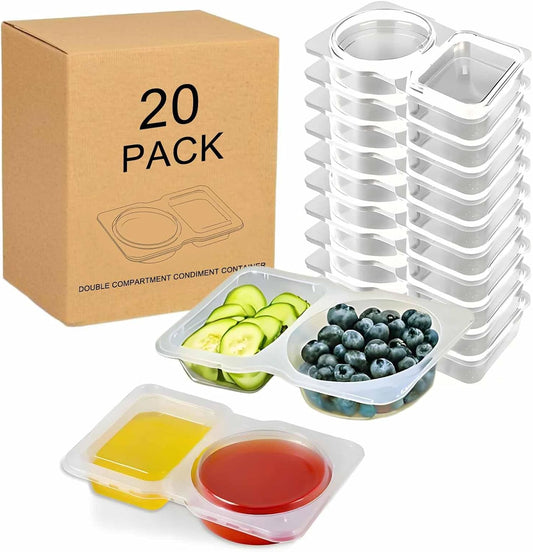 Snack Containers Vacuum-Sealed 20 Pack Dual-Compartment Lunchable BPA-Free Box with Lids Condiment Cups for Dipping Sauce Fruit Salad Dressing Office School Picnic Lunch for On the Go Take Out Foods