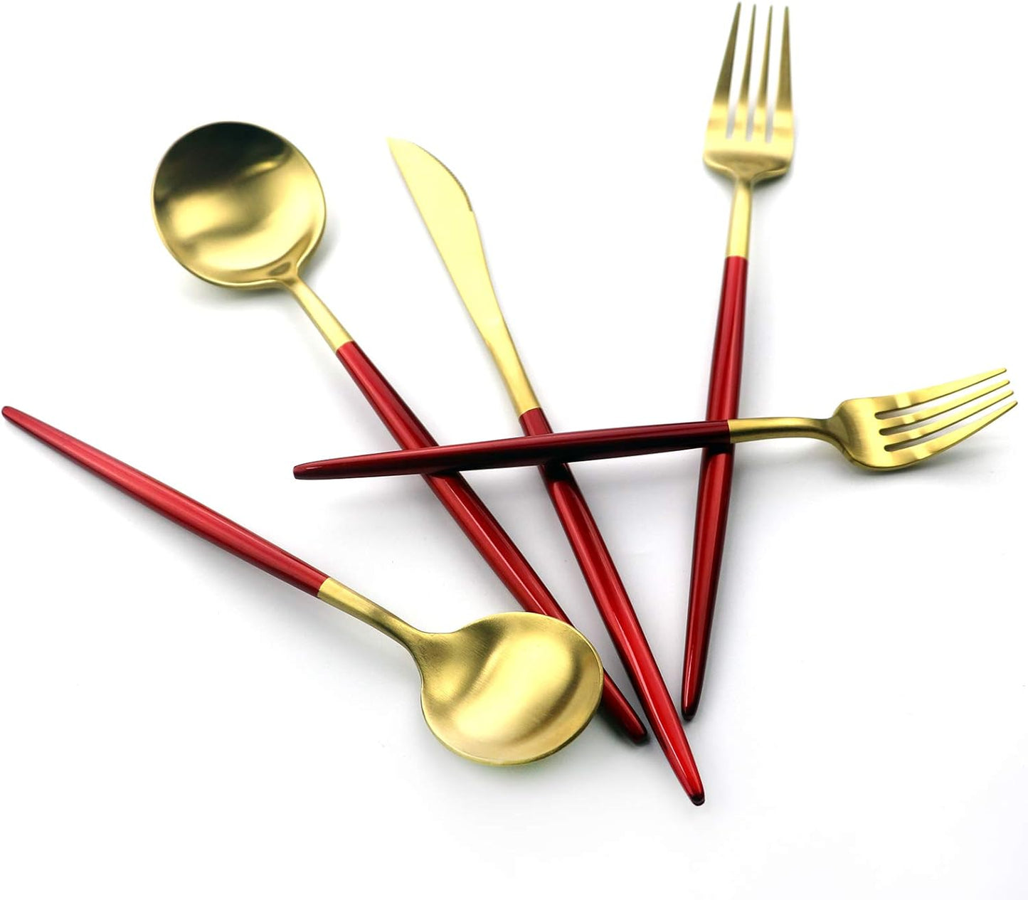 Gugrida 20 Pieces Matte Gold Red Handle 18/10 Stainless Steel Silverware, Flatware Titanium Black Cutlery, Utensils for Home Restaurant Service for 4, Dishwasher Safe (Red Gold)