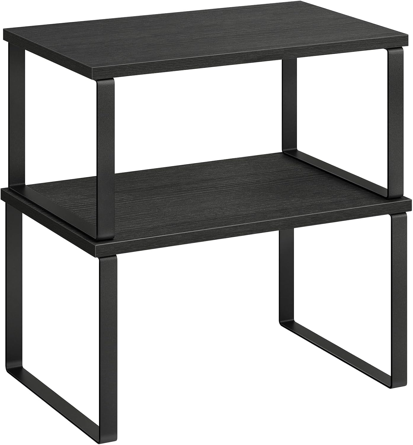 SONGMICS Cabinet Organizer Shelf, Set of 2 Kitchen Counter Shelves, Kitchen Storage, Spice Rack, Stackable, Expandable, Metal and Engineered Wood, Ink Black and Charcoal Black UKCS02B01