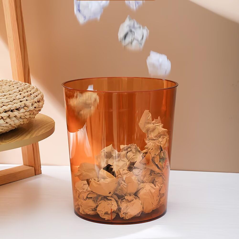 Bathroom Trash Can 8.7 x 7.1 x 9.8 Inch Small Trash Can Plastic Wastebasket Large Capacity Orange Round Garbage Can for Bathroom Bedroom Office Kitchen Dorm Room (L)