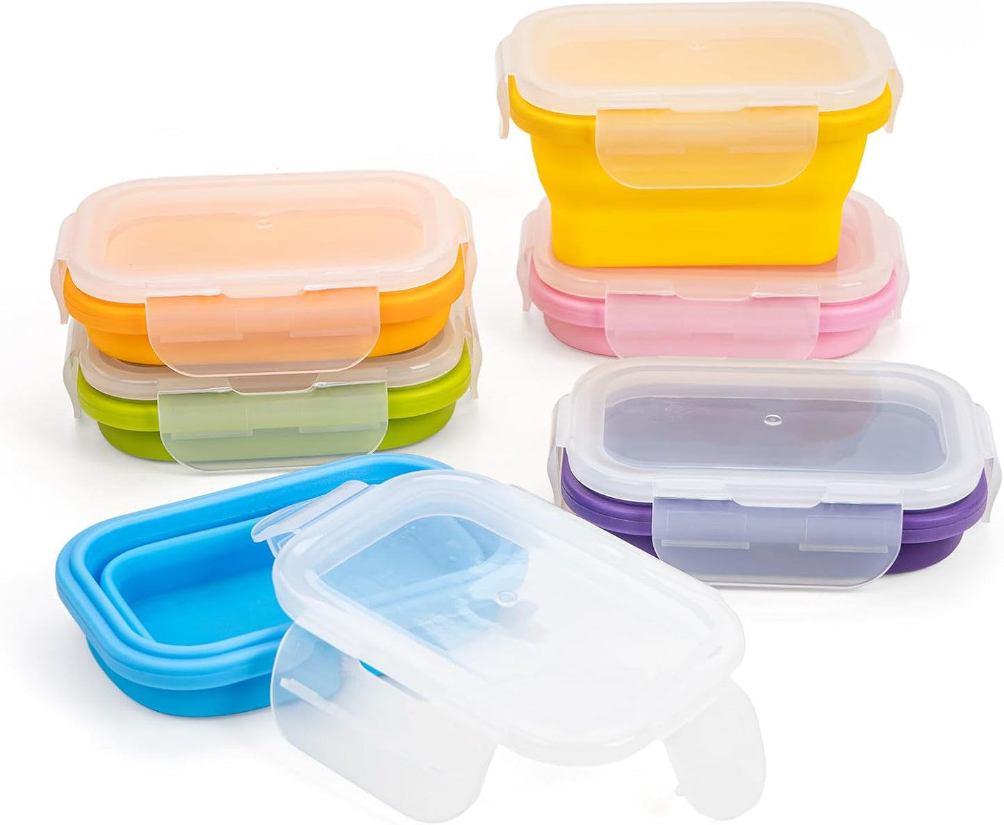 Collapsible Snack Containers With Lids,Collapsible Food Storage Containers,Mini Fridge Organizer,Microwave Freezer Dishwasher Safe(6pcs,6.5oz)