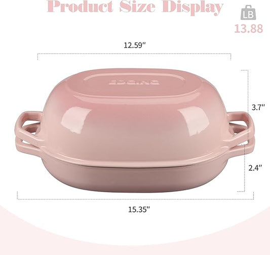 Enameled Cast Iron Oval Dutch Oven Pot with Lid, Dutch Oven for Sourdough Bread Baking, Oval Bread Pan, 7qt, Pink
