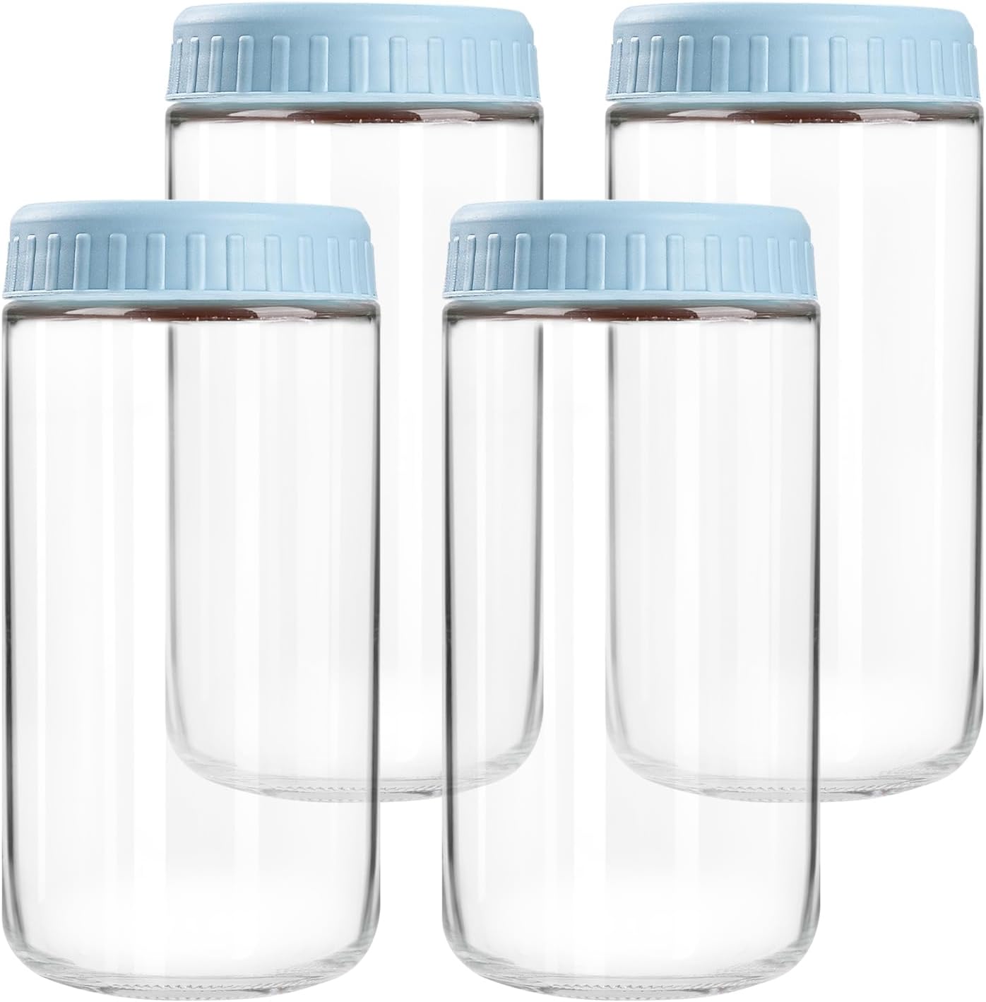 Overnight Oats Containers with Lids, 24oz Glass Jars with Lids 4 pcs, Light Blue, Wide Mouth Mason jars for Salad, Yogurt, Snacks, Meal Prep