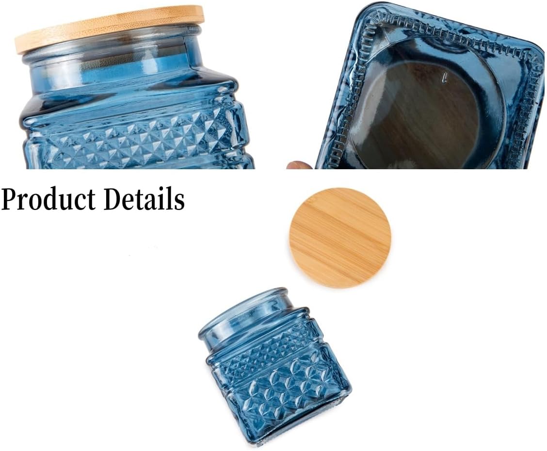 Glass Storage Canister with Airtight Lids, 20.3 oz Candy Jar Cute Jar for Ground Coffee, Tea Bag, Snacks Vintage Decorative Glass Jars for Coffee Bar Kitchen Counter Table