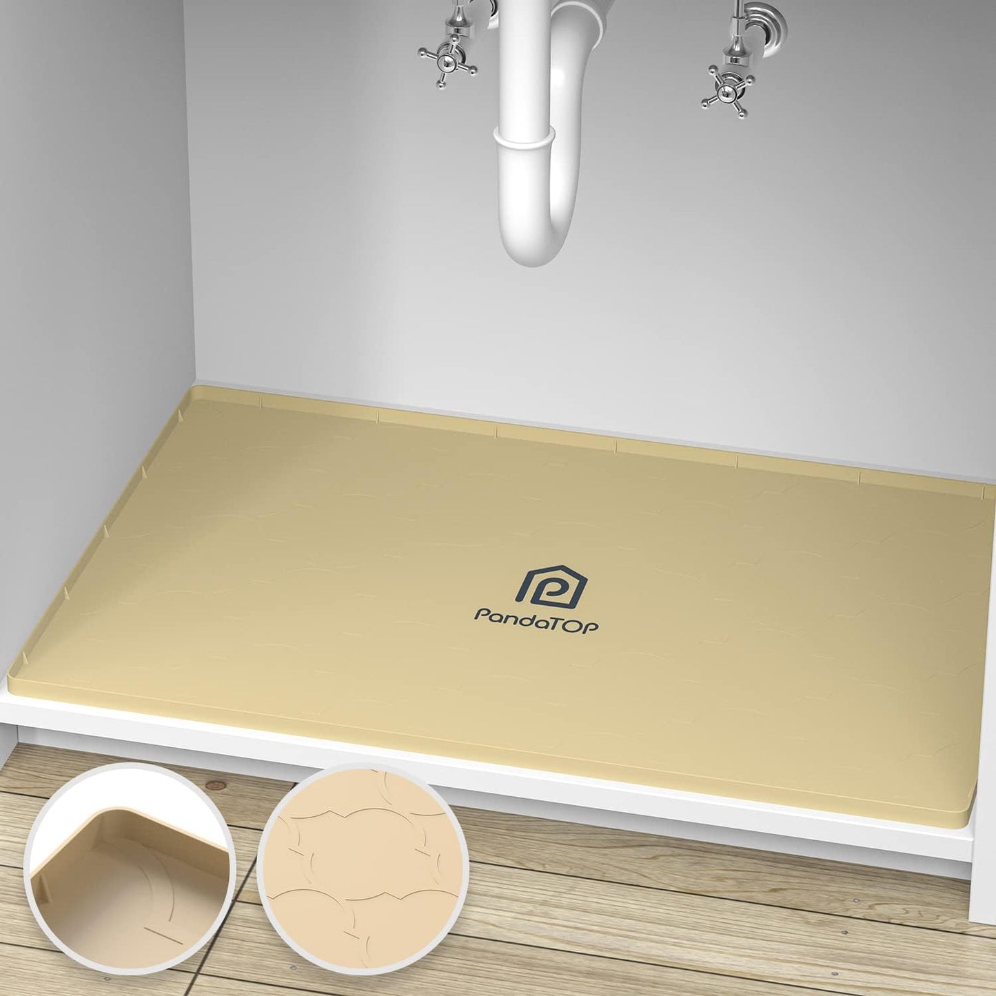 Under Sink Mat, 28" x 22" Silicone Kitchen Cabinet Tray, Waterproof & Flexible Under Sink Liner for Kitchen Bathroom and Laundry Room(Beige)