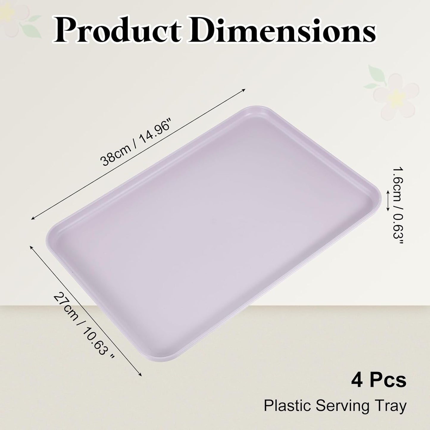 uxcell 4Pcs Plastic Serving Trays, 15 x 10.6 Inch Rectangle Food Trays Serving Cafeteria for Kitchen Restaurant Coffee Fruit Burger Lunch Dessert, Light Purple