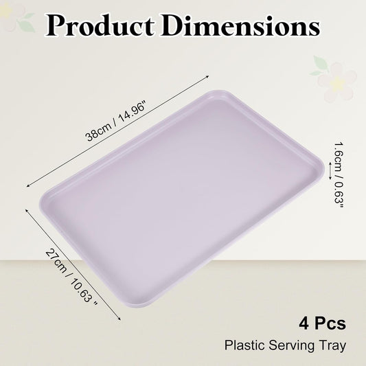 uxcell 4Pcs Plastic Serving Trays, 15 x 10.6 Inch Rectangle Food Trays Serving Cafeteria for Kitchen Restaurant Coffee Fruit Burger Lunch Dessert, Light Purple