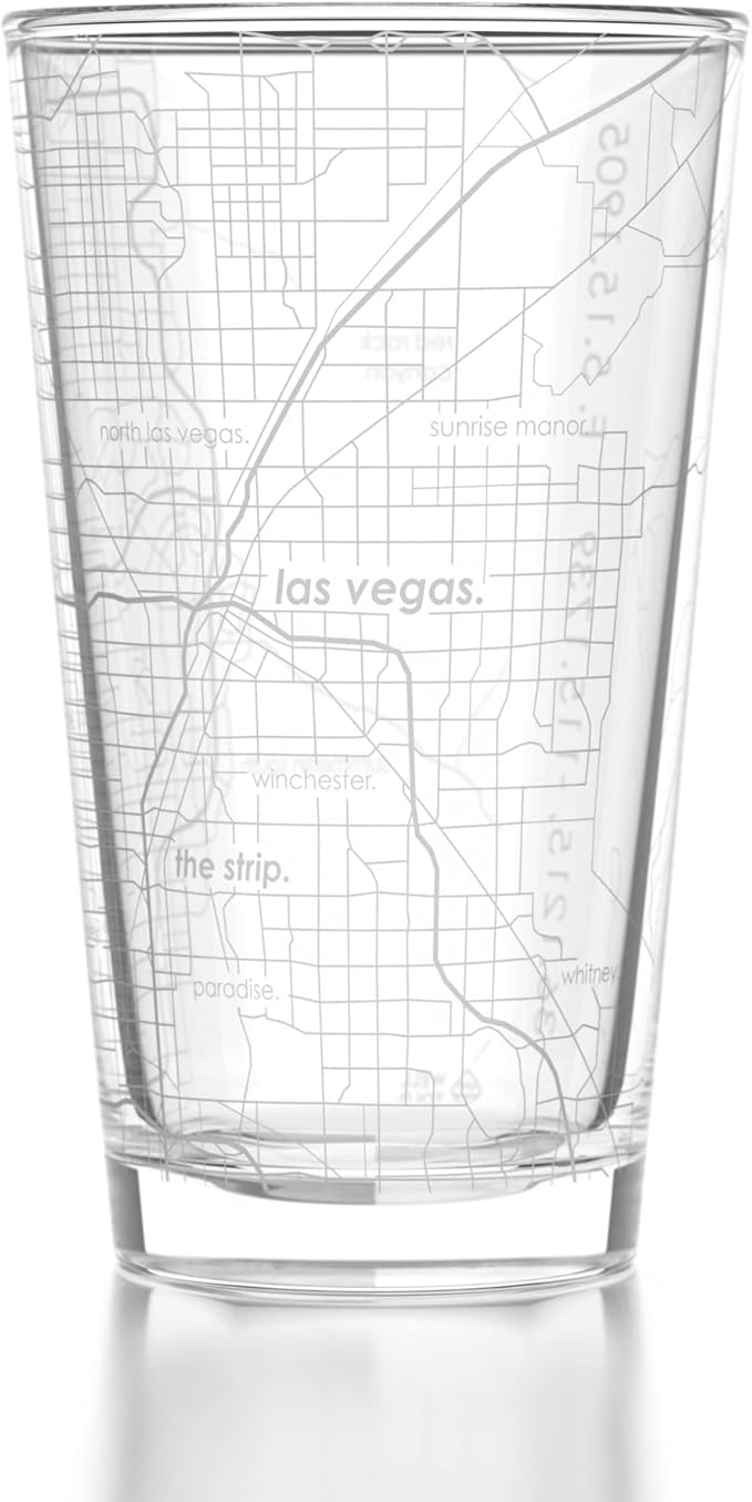Well Told Engraved Las Vegas Nevada Map Pint Glass, Etched Beer Gift (16 oz, Clear) City Map Pint, Custom City Glassware, Gifts For Beer Lovers