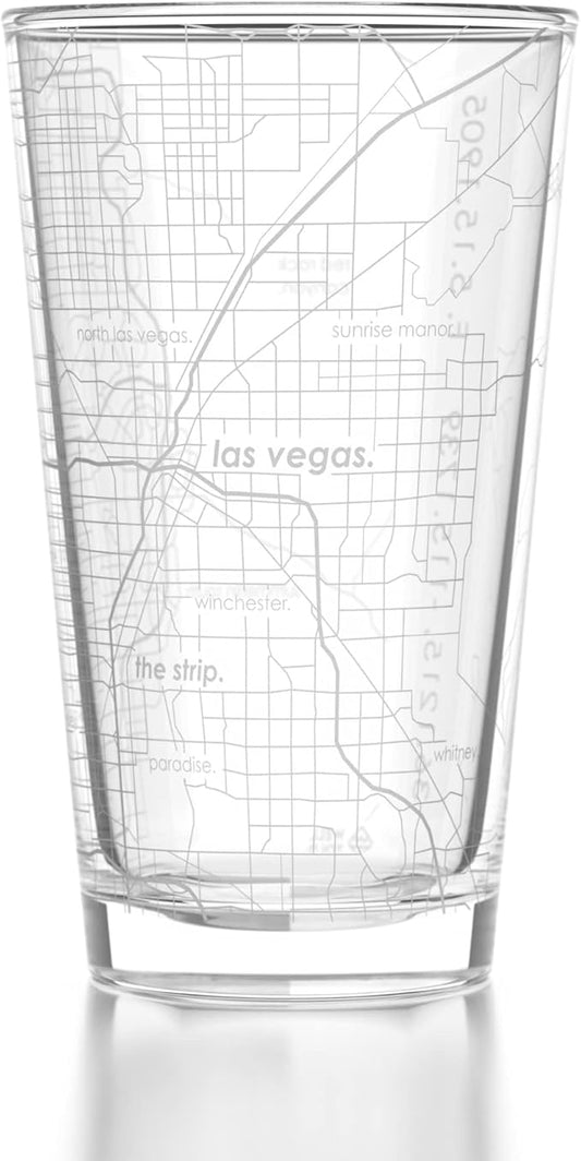 Well Told Engraved Las Vegas Nevada Map Pint Glass, Etched Beer Gift (16 oz, Clear) City Map Pint, Custom City Glassware, Gifts For Beer Lovers