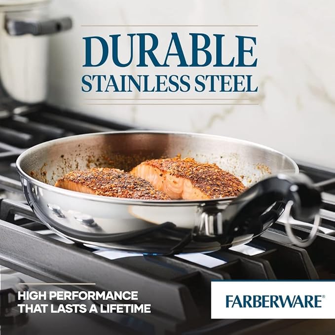 Farberware Classic Stainless Steel Cookware Pots and Pans Set, 15-Piece,50049,Silver