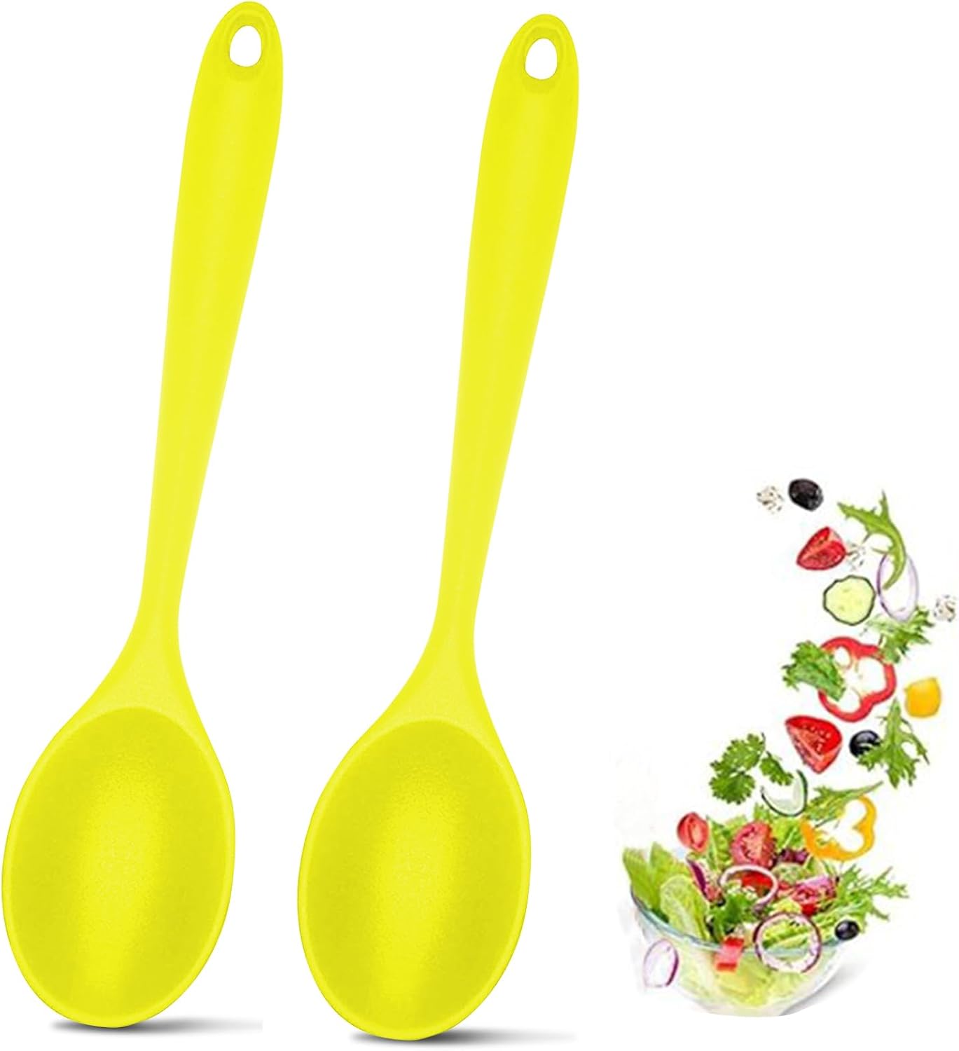 2 Pcs Silicone Nonstick Mixing Spoon, Silicone Spoons for Cooking Heat Resistant, Cooking Utensil for Kitchen Cooking Baking Stirring Serving (Yellow)